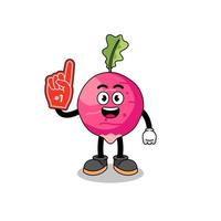 Cartoon mascot of radish number 1 fans vector