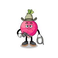 Character mascot of radish as a cowboy vector
