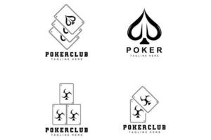 logotipo de la tarjeta del casino de póquer, icono de la tarjeta de diamantes, corazones, picas, as. diseño del club de póquer del juego de apuestas vector