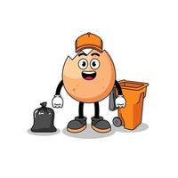 Illustration of cracked egg cartoon as a garbage collector vector