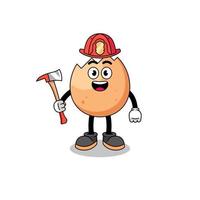 Cartoon mascot of cracked egg firefighter vector