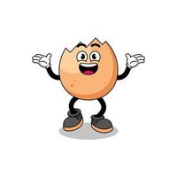 cracked egg cartoon searching with happy gesture vector
