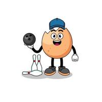 Mascot of cracked egg as a bowling player vector