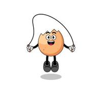 cracked egg mascot cartoon is playing skipping rope vector