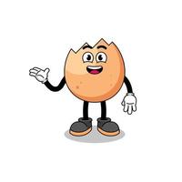 cracked egg cartoon with welcome pose vector