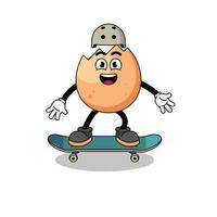 cracked egg mascot playing a skateboard vector