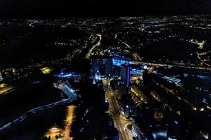 lisbon aerial night cityscape from airplane while landing photo