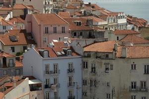 Lisbon aerial panorama landscape cityscape roofs and chimney detail photo