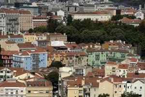 Lisbon aerial panorama landscape cityscape roofs and chimney detail photo