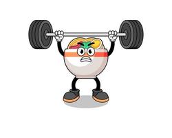 noodle bowl mascot cartoon lifting a barbell vector