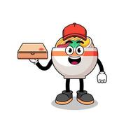 noodle bowl illustration as a pizza deliveryman vector