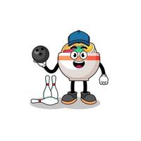 Mascot of noodle bowl as a bowling player vector