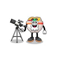 Illustration of noodle bowl mascot as an astronomer vector