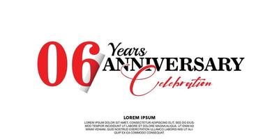 06 year anniversary celebration logo vector design with red and black color on white background abstract