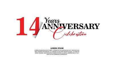 14 year anniversary celebration logo vector design with red and black color on white background abstract