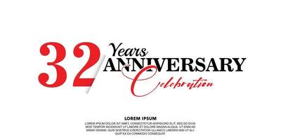 32 year anniversary celebration logo vector design with red and black color on white background abstract