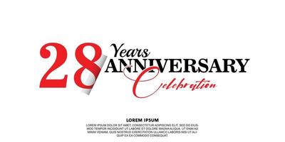 28 year anniversary celebration logo vector design with red and black color on white background abstract