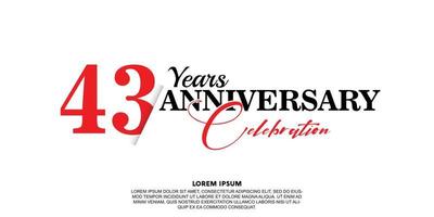 43 year anniversary celebration logo vector design with red and black color on white background abstract