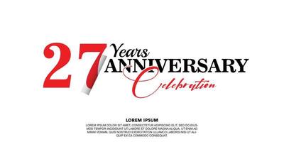 27 year anniversary celebration logo vector design with red and black color on white background abstract