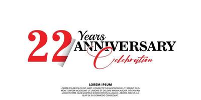 22 year anniversary celebration logo vector design with red and black color on white background abstract