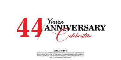 44 year anniversary celebration logo vector design with red and black color on white background abstract