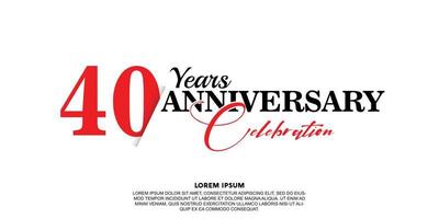 40 year anniversary celebration logo vector design with red and black color on white background abstract