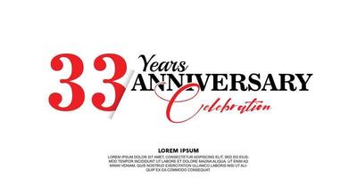 33 year anniversary celebration logo vector design with red and black color on white background abstract