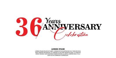 36 year anniversary celebration logo vector design with red and black color on white background abstract