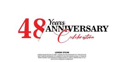 48 year anniversary celebration logo vector design with red and black color on white background abstract