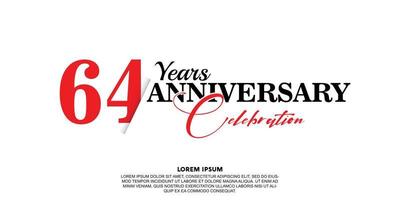 64 year anniversary celebration logo vector design with red and black color on white background abstract