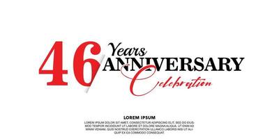 46 year anniversary celebration logo vector design with red and black color on white background abstract