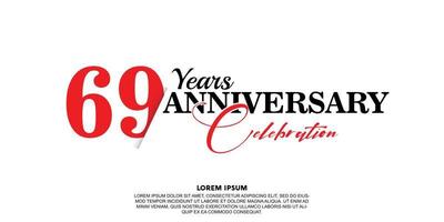 69 year anniversary celebration logo vector design with red and black color on white background abstract