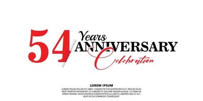 54 year anniversary celebration logo vector design with red and black color on white background abstract