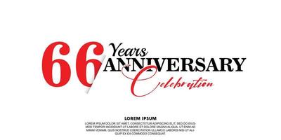 66 year anniversary celebration logo vector design with red and black color on white background abstract