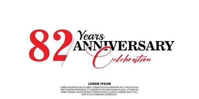 82 year anniversary celebration logo vector design with red and black color on white background abstract