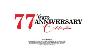 77 year anniversary celebration logo vector design with red and black color on white background abstract