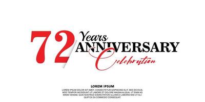 72 year anniversary celebration logo vector design with red and black color on white background abstract