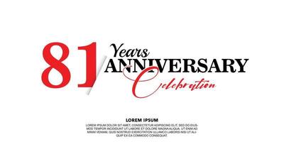 81 year anniversary celebration logo vector design with red and black color on white background abstract