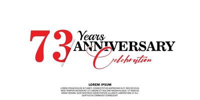 73 year anniversary celebration logo vector design with red and black color on white background abstract