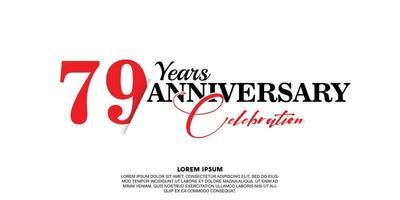 79 year anniversary celebration logo vector design with red and black color on white background abstract