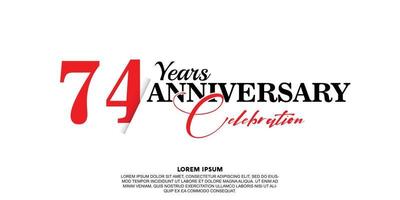 74 year anniversary celebration logo vector design with red and black color on white background abstract