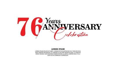 76 year anniversary celebration logo vector design with red and black color on white background abstract