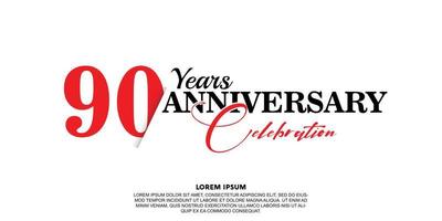 90 year anniversary celebration logo vector design with red and black color on white background abstract