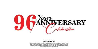 96 year anniversary celebration logo vector design with red and black color on white background abstract