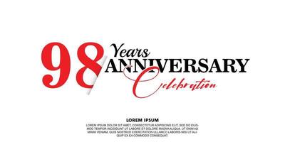 98 year anniversary celebration logo vector design with red and black color on white background abstract