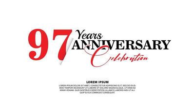 97 year anniversary celebration logo vector design with red and black color on white background abstract