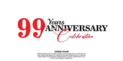 99 year anniversary celebration logo vector design with red and black color on white background abstract