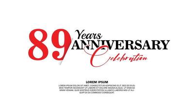 89 year anniversary celebration logo vector design with red and black color on white background abstract