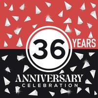 Celebrating 36th years anniversary logo design with red and black background vector