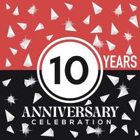 Celebrating 10th years anniversary logo design with red and black background vector